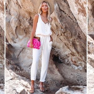 Cotton Pocketed Drawstring Jumpsuit- White